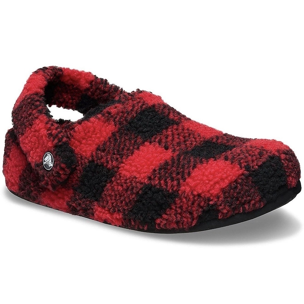 Crocs Slippers Sandals Shoes Buffalo Plaid Red Black Cozy Lined Womens Size 9 - Picture 2 of 4